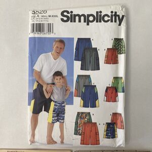 Simplicity Sewing Pattern 5526 Boys Mens y2k Shorts or Swimming Trunks XS-XXXL